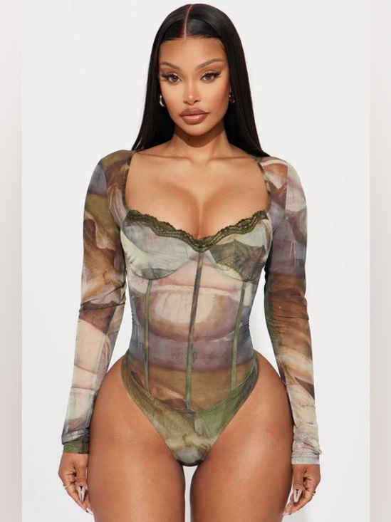 Fashion Nova Tops - Fashion Nova Green Mesh Bodysuit